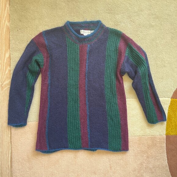 Vintage 1980s Mohair Blend Intarsia Hand-Knitted Oversized Sweater Size Small - Picture 1 of 9